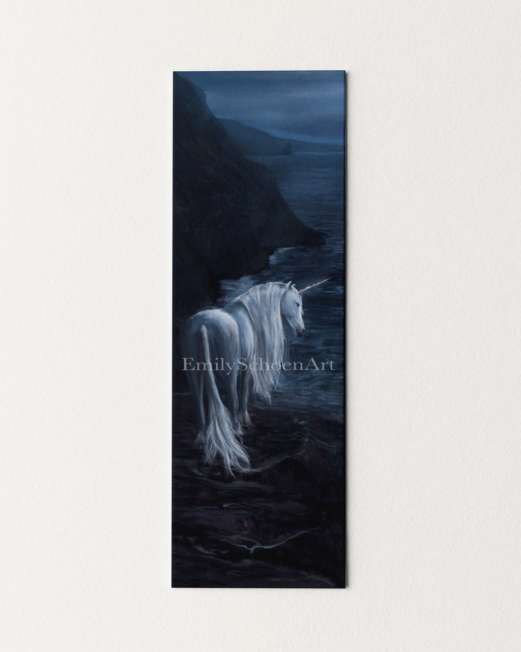 Unicorn on cliff over ocean painting bookmark